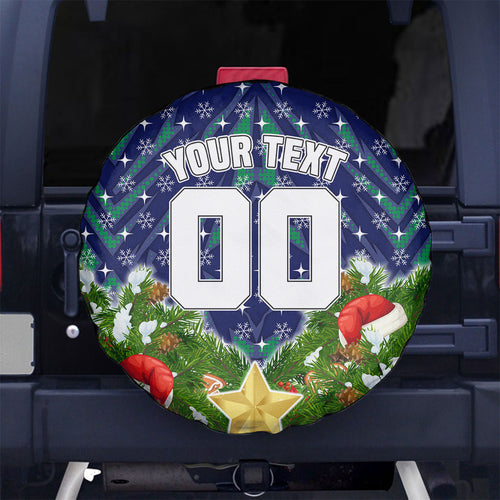 Personalised New Zealand Warriors Rugby Christmas Spare Tire Cover Santa Rugby Mascot - Pine Wreath Festive