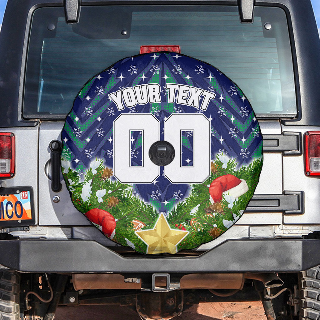 Personalised New Zealand Warriors Rugby Christmas Spare Tire Cover Santa Rugby Mascot - Pine Wreath Festive