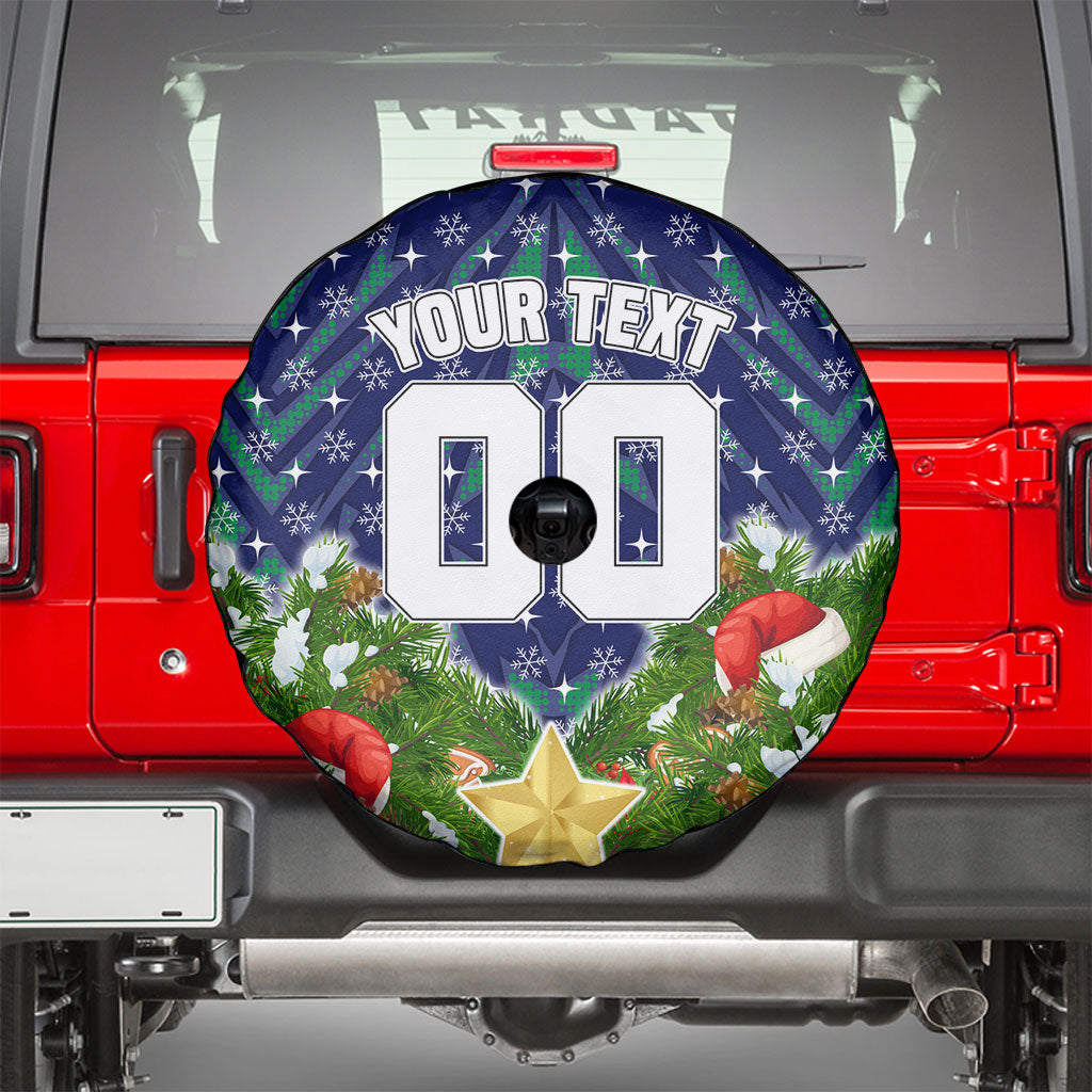 Personalised New Zealand Warriors Rugby Christmas Spare Tire Cover Santa Rugby Mascot - Pine Wreath Festive