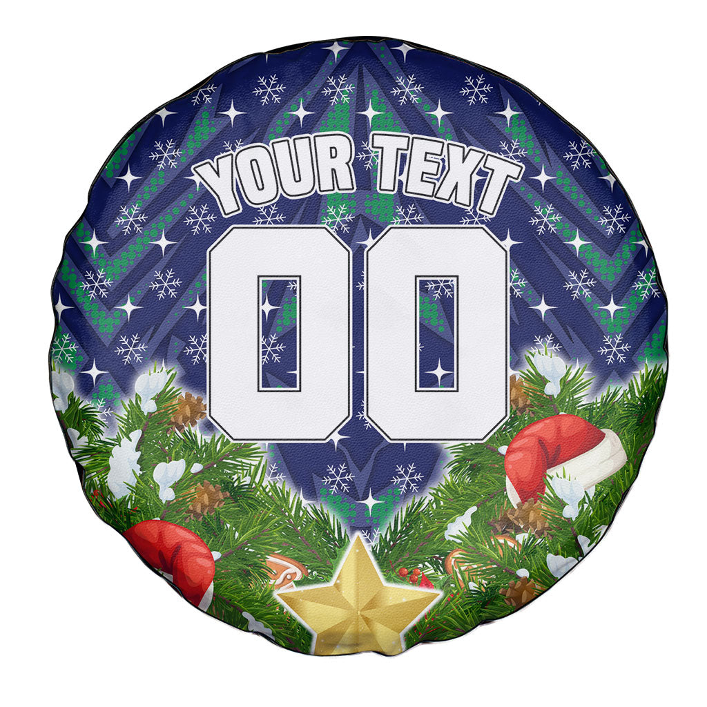 Personalised New Zealand Warriors Rugby Christmas Spare Tire Cover Santa Rugby Mascot - Pine Wreath Festive