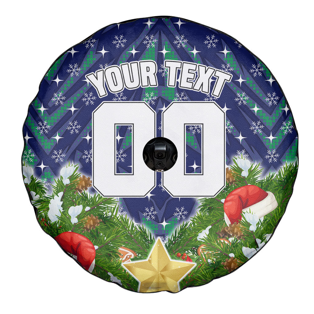 Personalised New Zealand Warriors Rugby Christmas Spare Tire Cover Santa Rugby Mascot - Pine Wreath Festive