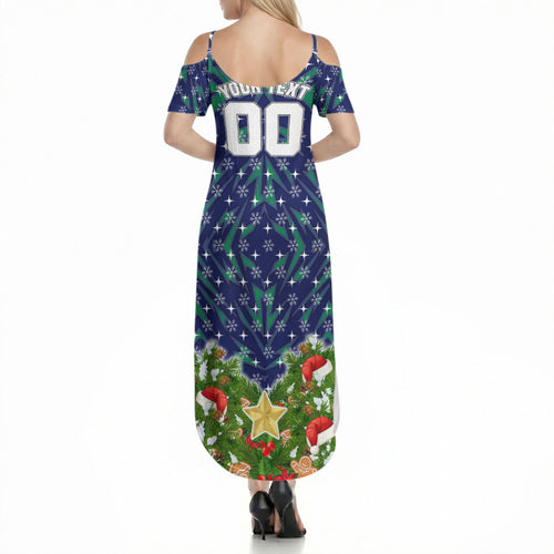 Personalised New Zealand Warriors Rugby Christmas Summer Maxi Dress Santa Rugby Mascot - Pine Wreath Festive
