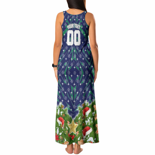 Personalised New Zealand Warriors Rugby Christmas Tank Maxi Dress Santa Rugby Mascot - Pine Wreath Festive