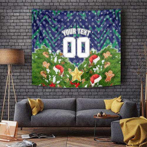 Personalised New Zealand Warriors Rugby Christmas Tapestry Santa Rugby Mascot - Pine Wreath Festive