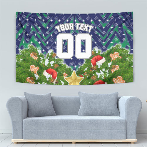 Personalised New Zealand Warriors Rugby Christmas Tapestry Santa Rugby Mascot - Pine Wreath Festive