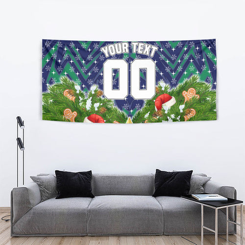 Personalised New Zealand Warriors Rugby Christmas Tapestry Santa Rugby Mascot - Pine Wreath Festive