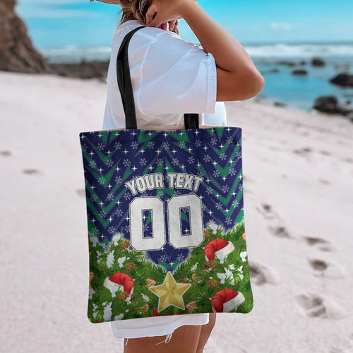 Personalised New Zealand Warriors Rugby Christmas Tote Bag Santa Rugby Mascot - Pine Wreath Festive