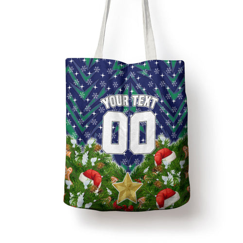 Personalised New Zealand Warriors Rugby Christmas Tote Bag Santa Rugby Mascot - Pine Wreath Festive