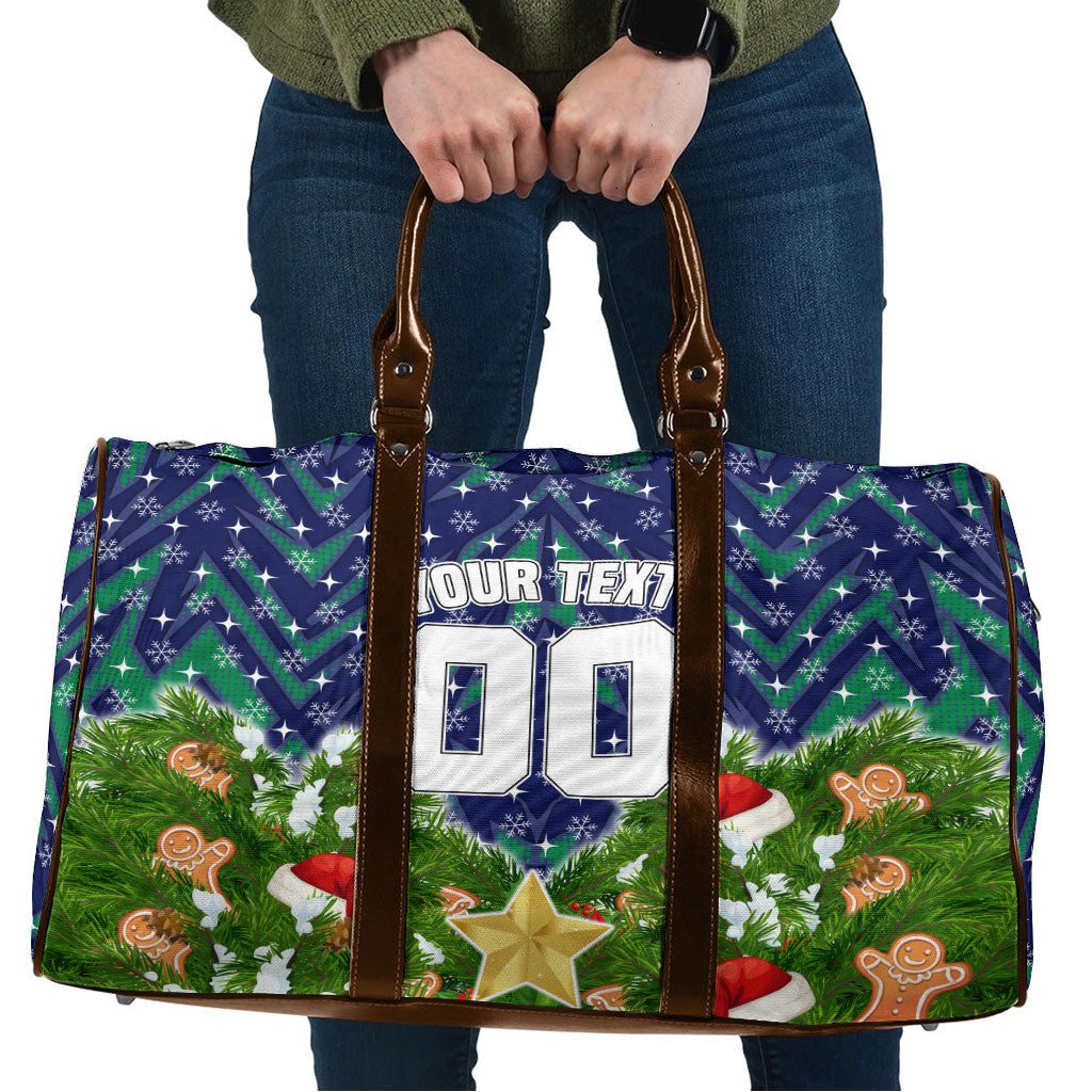 Personalised New Zealand Warriors Rugby Christmas Travel Bag Santa Rugby Mascot - Pine Wreath Festive