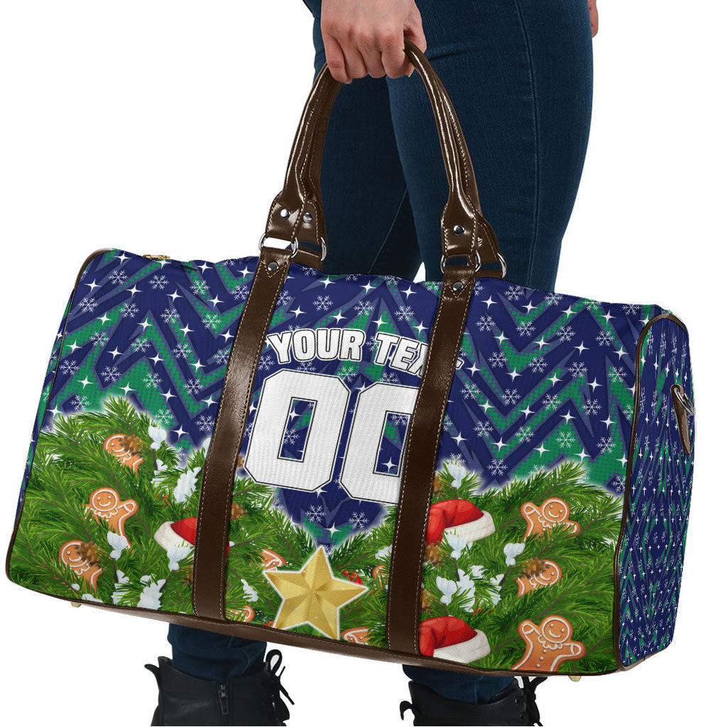 Personalised New Zealand Warriors Rugby Christmas Travel Bag Santa Rugby Mascot - Pine Wreath Festive