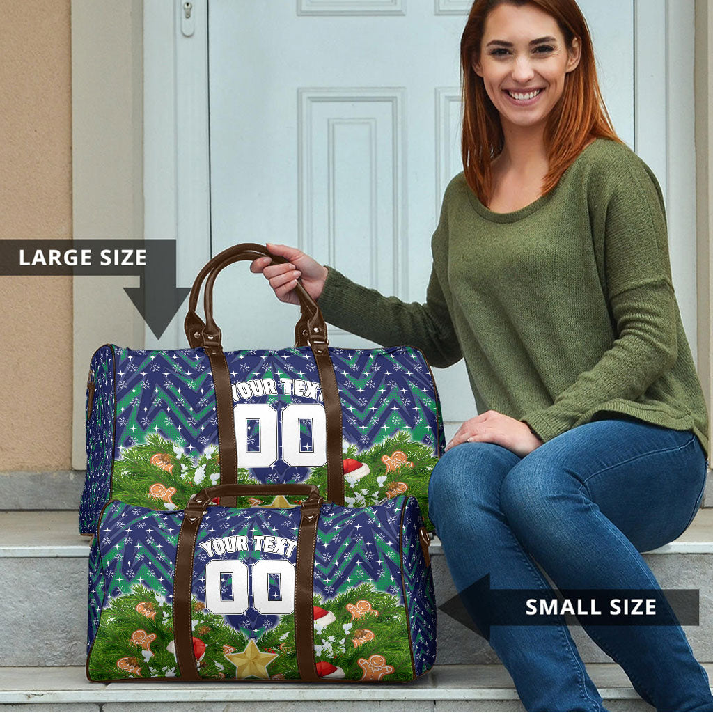 Personalised New Zealand Warriors Rugby Christmas Travel Bag Santa Rugby Mascot - Pine Wreath Festive