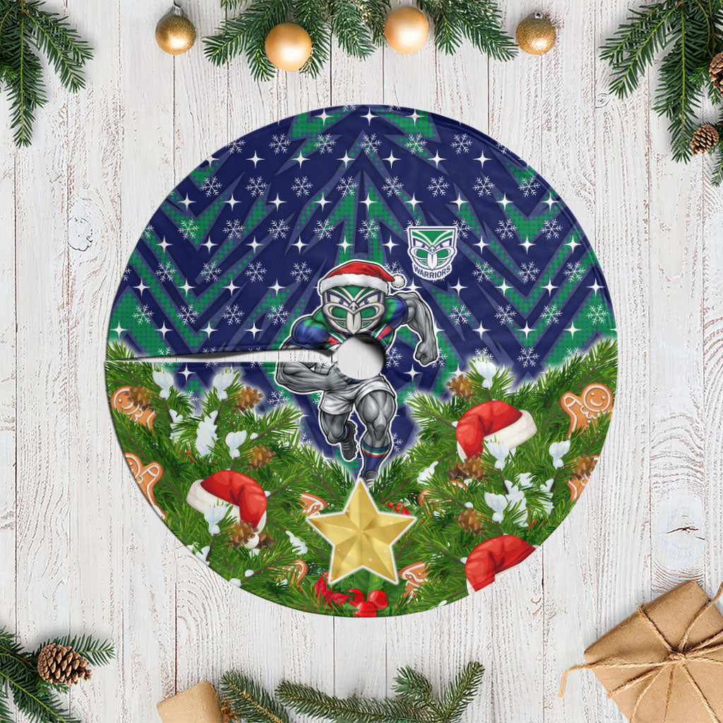New Zealand Warriors Rugby Christmas Tree Skirt Santa Rugby Mascot - Pine Wreath Festive