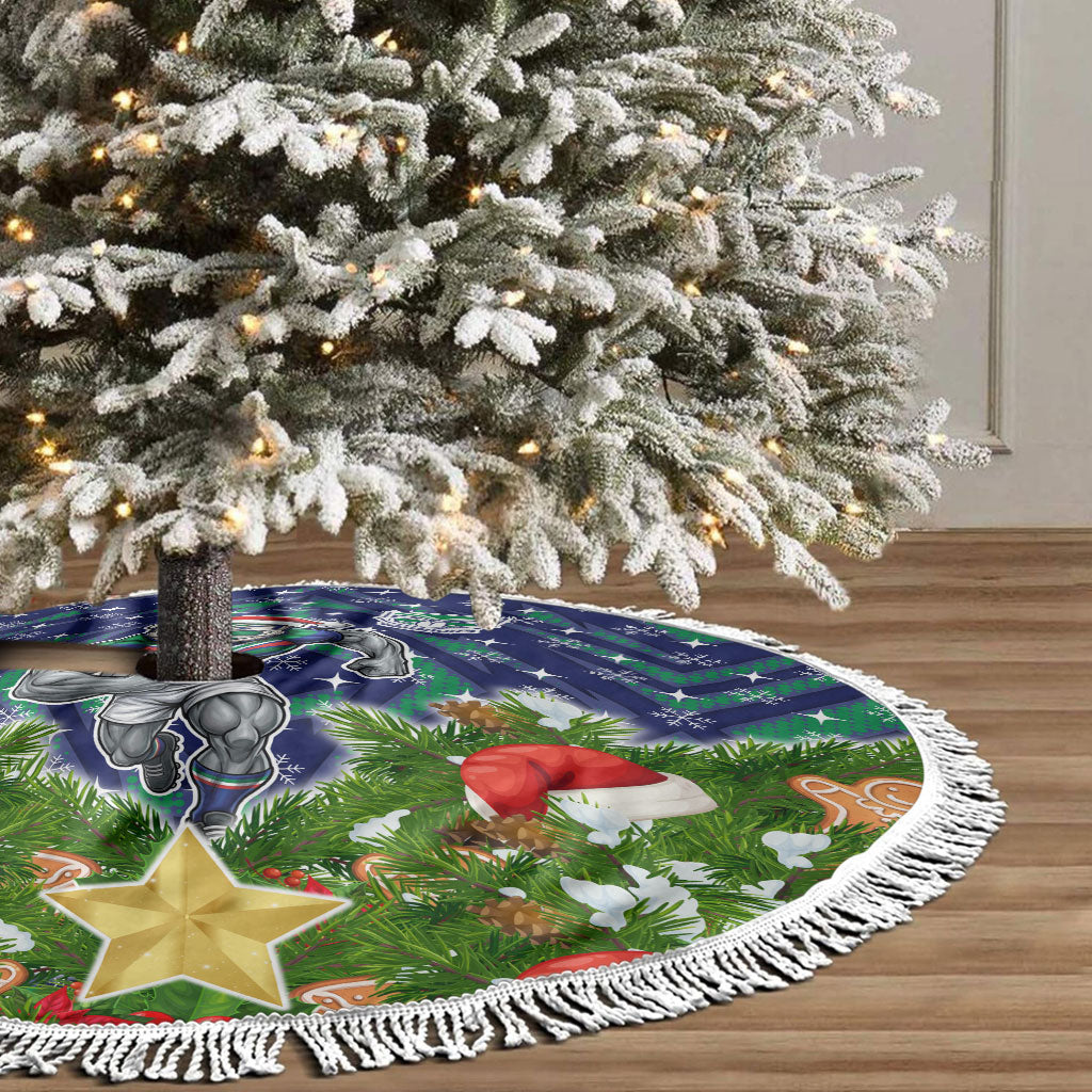 New Zealand Warriors Rugby Christmas Tree Skirt Santa Rugby Mascot - Pine Wreath Festive
