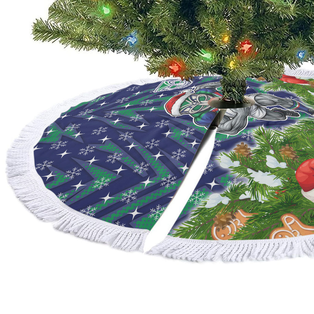New Zealand Warriors Rugby Christmas Tree Skirt Santa Rugby Mascot - Pine Wreath Festive
