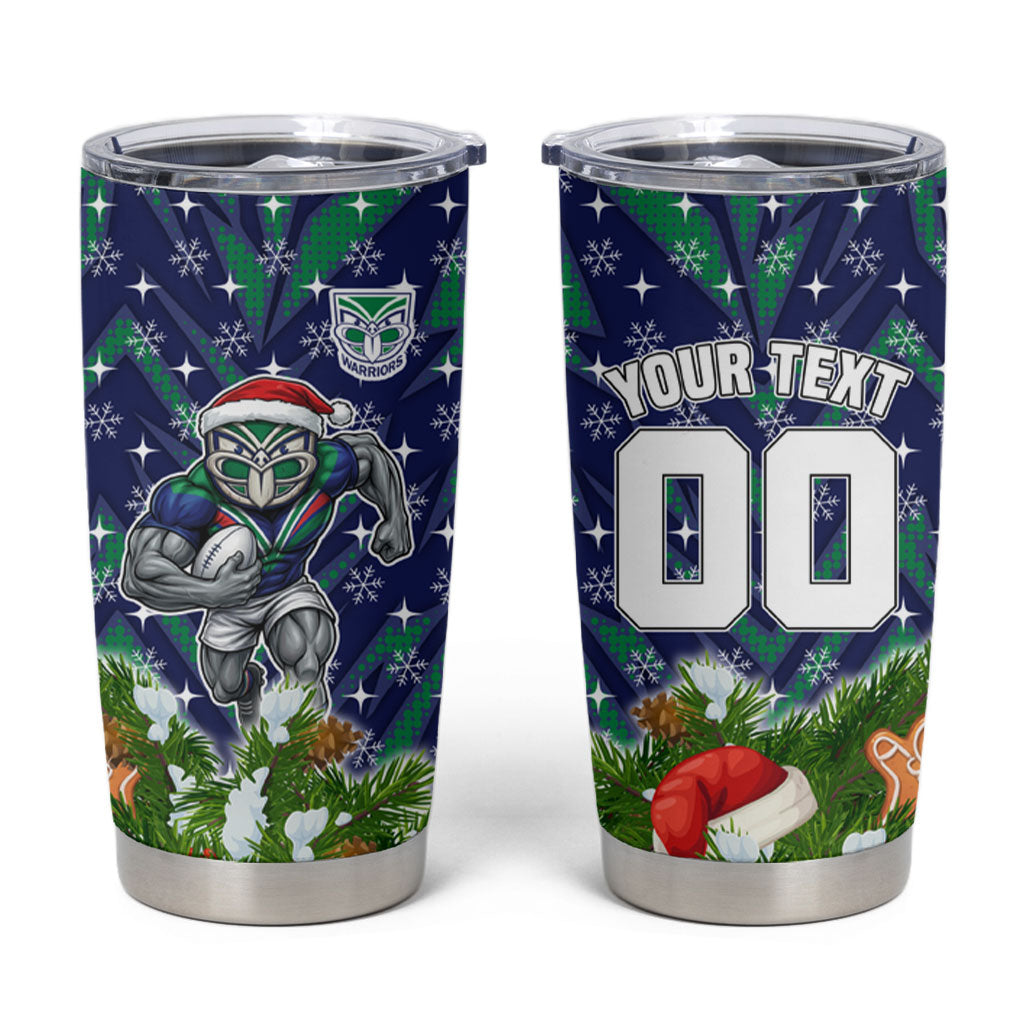 Personalised New Zealand Warriors Rugby Christmas Tumbler Cup Santa Rugby Mascot - Pine Wreath Festive