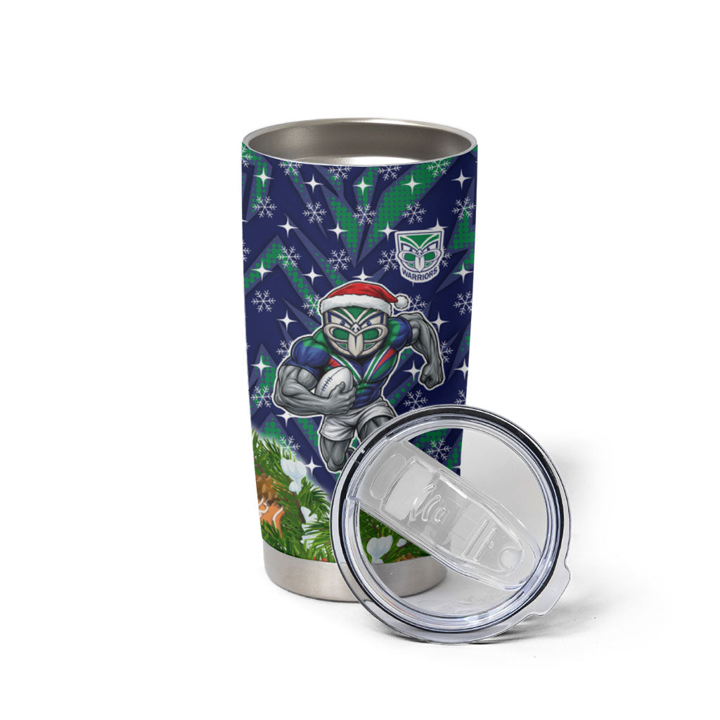 Personalised New Zealand Warriors Rugby Christmas Tumbler Cup Santa Rugby Mascot - Pine Wreath Festive