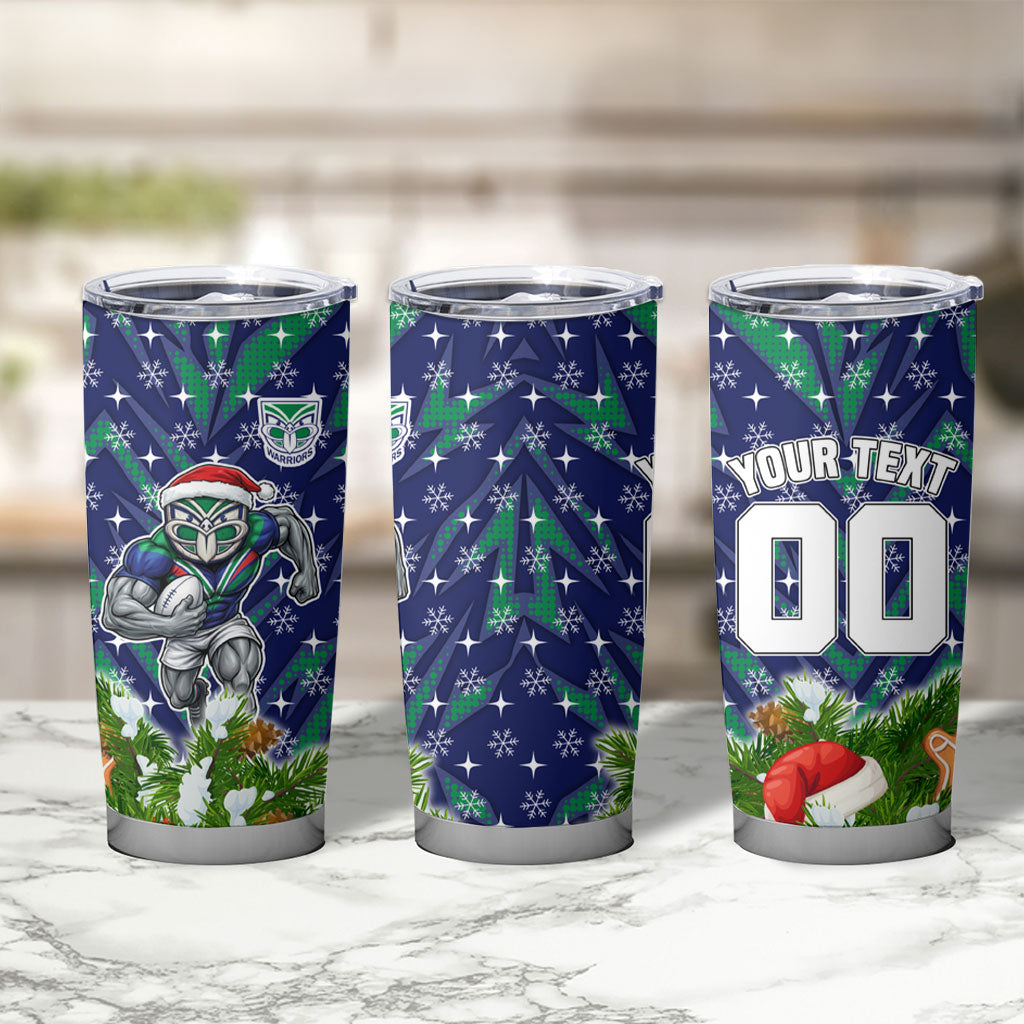Personalised New Zealand Warriors Rugby Christmas Tumbler Cup Santa Rugby Mascot - Pine Wreath Festive