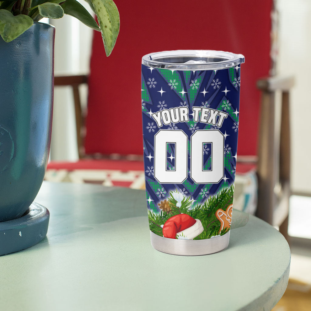 Personalised New Zealand Warriors Rugby Christmas Tumbler Cup Santa Rugby Mascot - Pine Wreath Festive