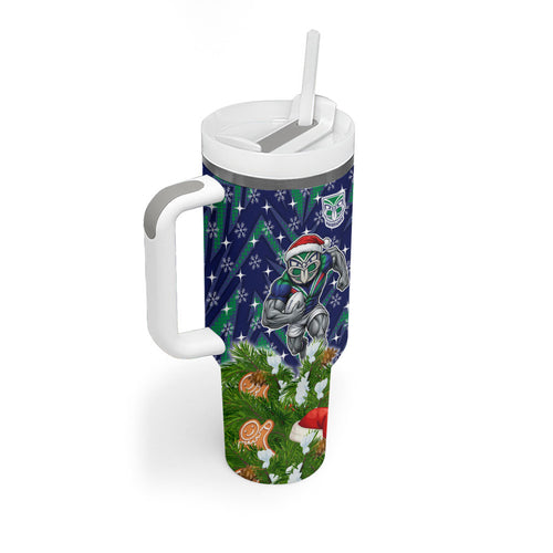 Personalised New Zealand Warriors Rugby Christmas Tumbler With Handle Santa Rugby Mascot - Pine Wreath Festive