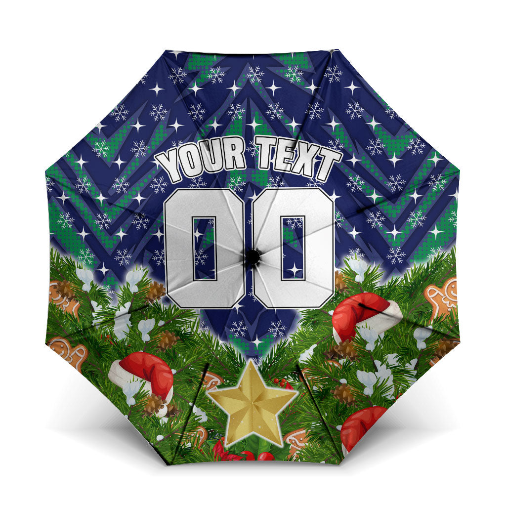 Personalised New Zealand Warriors Rugby Christmas Umbrella Santa Rugby Mascot - Pine Wreath Festive