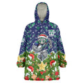 Personalised New Zealand Warriors Rugby Christmas Wearable Blanket Hoodie Santa Rugby Mascot - Pine Wreath Festive