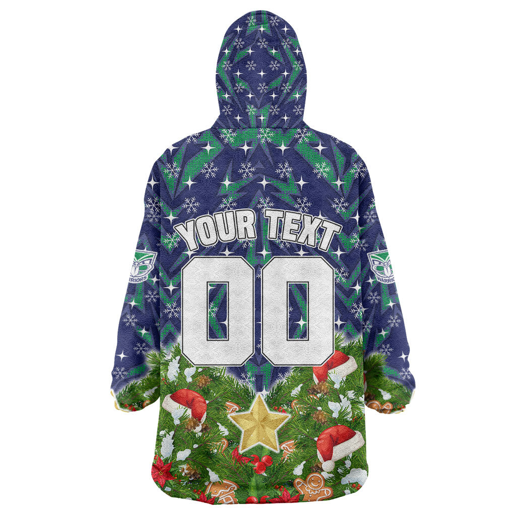 Personalised New Zealand Warriors Rugby Christmas Wearable Blanket Hoodie Santa Rugby Mascot - Pine Wreath Festive