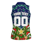 Personalised New Zealand Warriors Rugby Christmas Women Sleeveless Polo Shirt Santa Rugby Mascot - Pine Wreath Festive