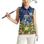 Personalised New Zealand Warriors Rugby Christmas Women Sleeveless Polo Shirt Santa Rugby Mascot - Pine Wreath Festive