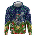 Personalised New Zealand Warriors Rugby Christmas Zip Hoodie Santa Rugby Mascot - Pine Wreath Festive