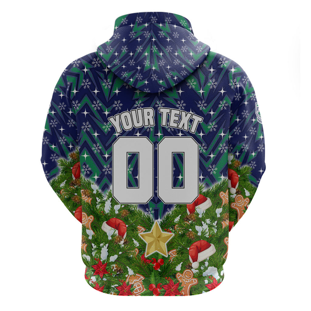 Personalised New Zealand Warriors Rugby Christmas Zip Hoodie Santa Rugby Mascot - Pine Wreath Festive