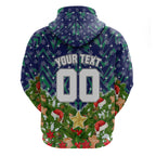 Personalised New Zealand Warriors Rugby Christmas Zip Hoodie Santa Rugby Mascot - Pine Wreath Festive