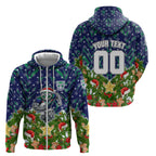 Personalised New Zealand Warriors Rugby Christmas Zip Hoodie Santa Rugby Mascot - Pine Wreath Festive