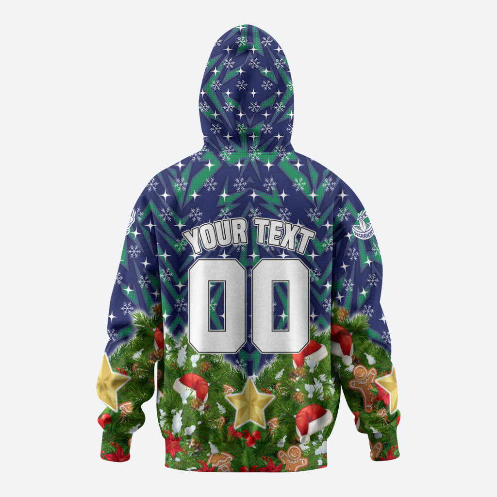 Personalised New Zealand Warriors Rugby Christmas Zip Hoodie Santa Rugby Mascot - Pine Wreath Festive
