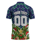 Personalised New Zealand Warriors Rugby Christmas Zipper Polo Shirt Santa Rugby Mascot - Pine Wreath Festive