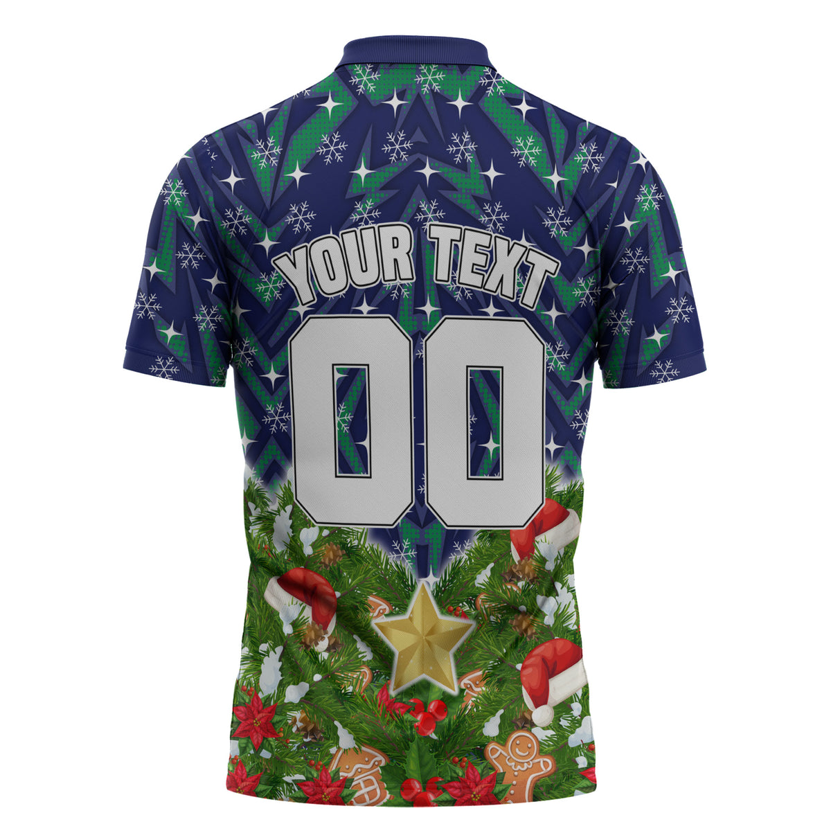 Personalised New Zealand Warriors Rugby Christmas Zipper Polo Shirt Santa Rugby Mascot - Pine Wreath Festive