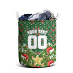 Personalised Rabbitohs Rugby Christmas Laundry Basket Santa Rugby Mascot - Pine Wreath Festive