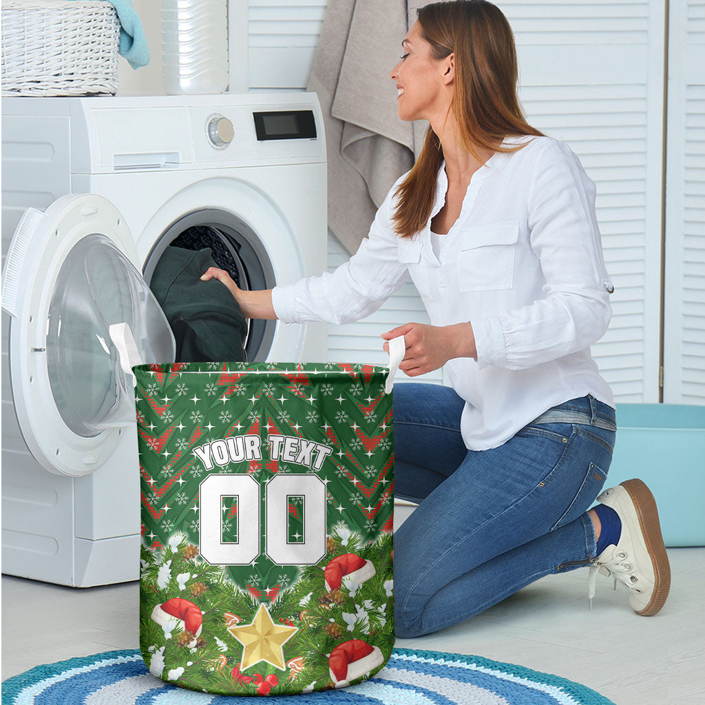 Personalised Rabbitohs Rugby Christmas Laundry Basket Santa Rugby Mascot - Pine Wreath Festive