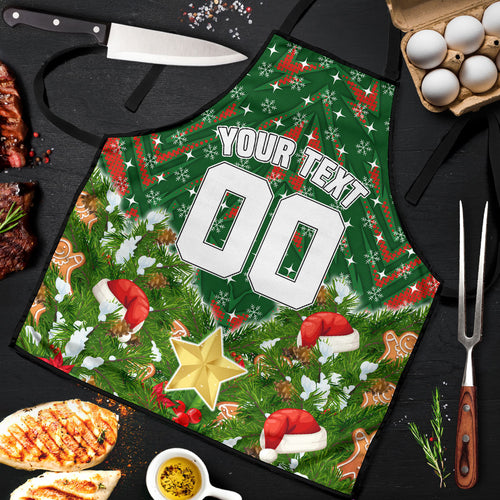 Personalised Rabbitohs Rugby Christmas Apron Santa Rugby Mascot - Pine Wreath Festive