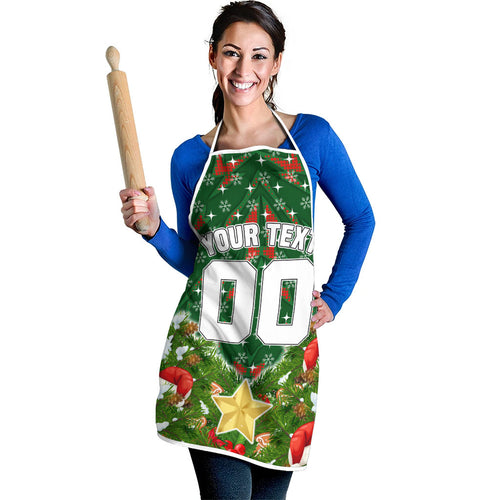 Personalised Rabbitohs Rugby Christmas Apron Santa Rugby Mascot - Pine Wreath Festive