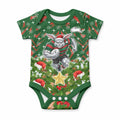 Personalised Rabbitohs Rugby Christmas Baby Onesie Santa Rugby Mascot - Pine Wreath Festive