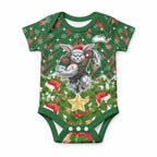 Personalised Rabbitohs Rugby Christmas Baby Onesie Santa Rugby Mascot - Pine Wreath Festive