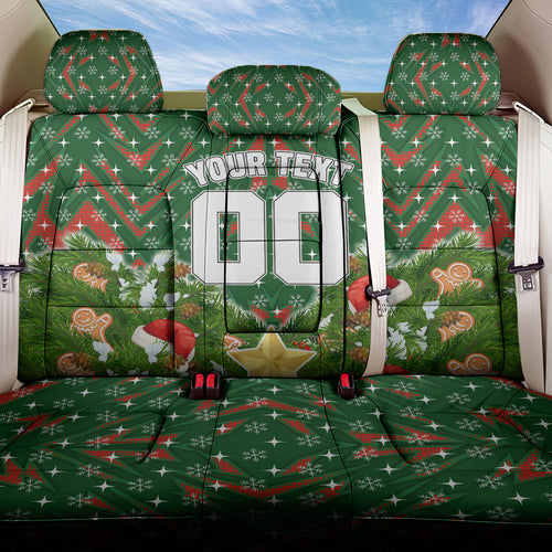 Personalised Rabbitohs Rugby Christmas Back Car Seat Cover Santa Rugby Mascot - Pine Wreath Festive