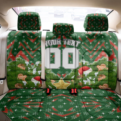 Personalised Rabbitohs Rugby Christmas Back Car Seat Cover Santa Rugby Mascot - Pine Wreath Festive