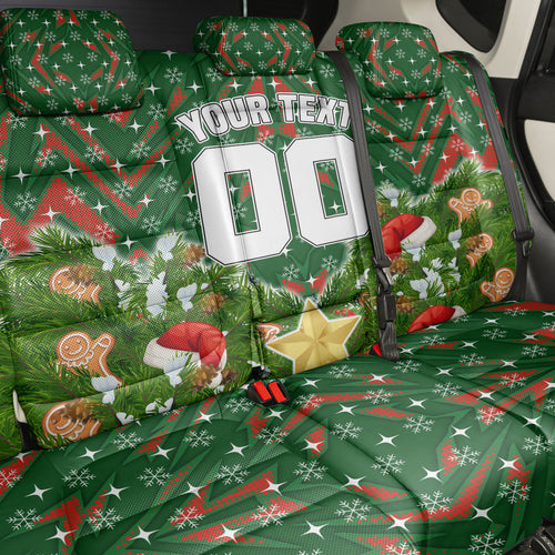 Personalised Rabbitohs Rugby Christmas Back Car Seat Cover Santa Rugby Mascot - Pine Wreath Festive