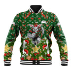Personalised Rabbitohs Rugby Christmas Baseball Jacket Santa Rugby Mascot - Pine Wreath Festive