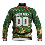 Personalised Rabbitohs Rugby Christmas Baseball Jacket Santa Rugby Mascot - Pine Wreath Festive