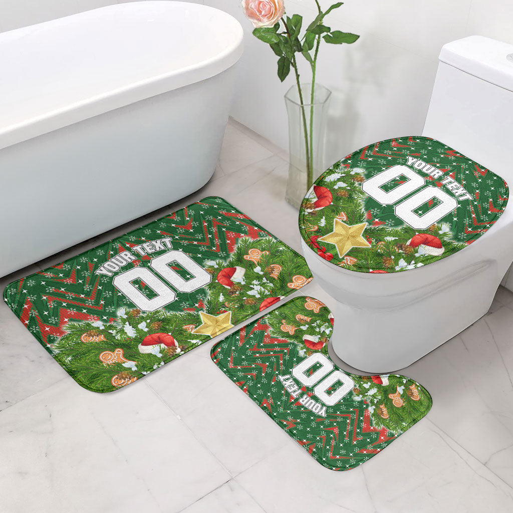 Personalised Rabbitohs Rugby Christmas Bathroom Set Santa Rugby Mascot - Pine Wreath Festive