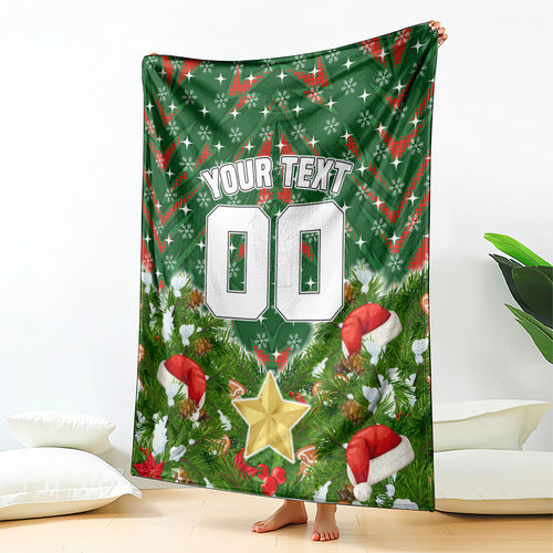 Personalised Rabbitohs Rugby Christmas Blanket Santa Rugby Mascot - Pine Wreath Festive