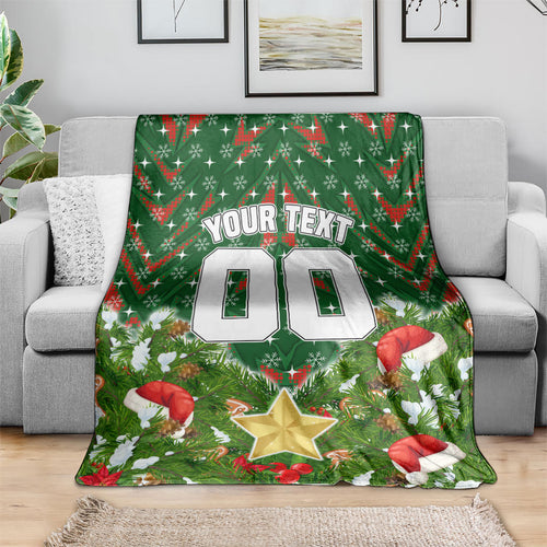 Personalised Rabbitohs Rugby Christmas Blanket Santa Rugby Mascot - Pine Wreath Festive