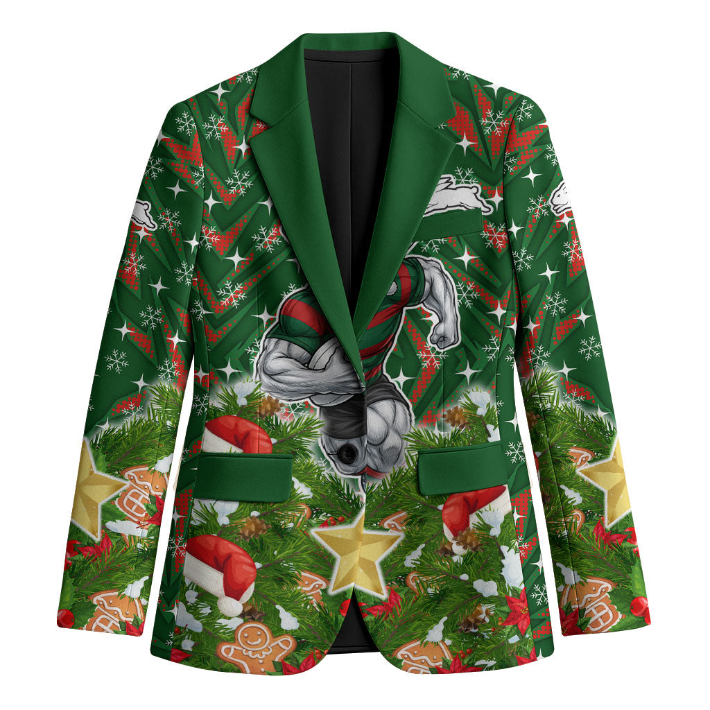 Personalised Rabbitohs Rugby Christmas Blazer Santa Rugby Mascot - Pine Wreath Festive